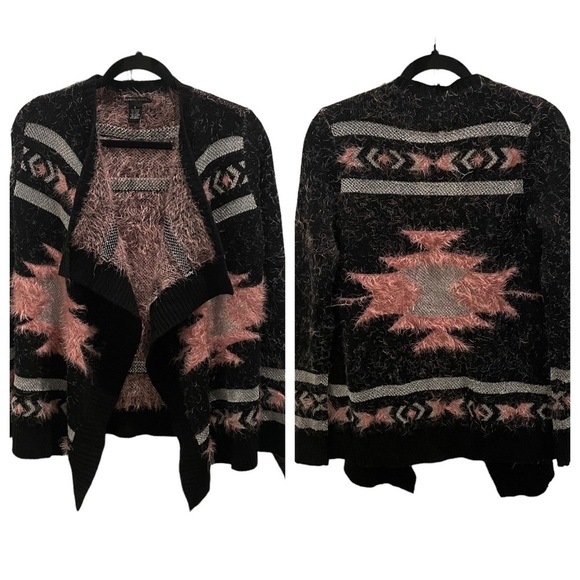 BCBG MaxAzria Waterfall Open Front Oversized Cardigan Sweater Southwestern Sz S - Picture 1 of 7